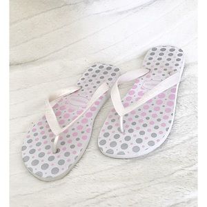 HAVAIANAS Wht Pink Gray Met Polk A Dot Slim Thongs